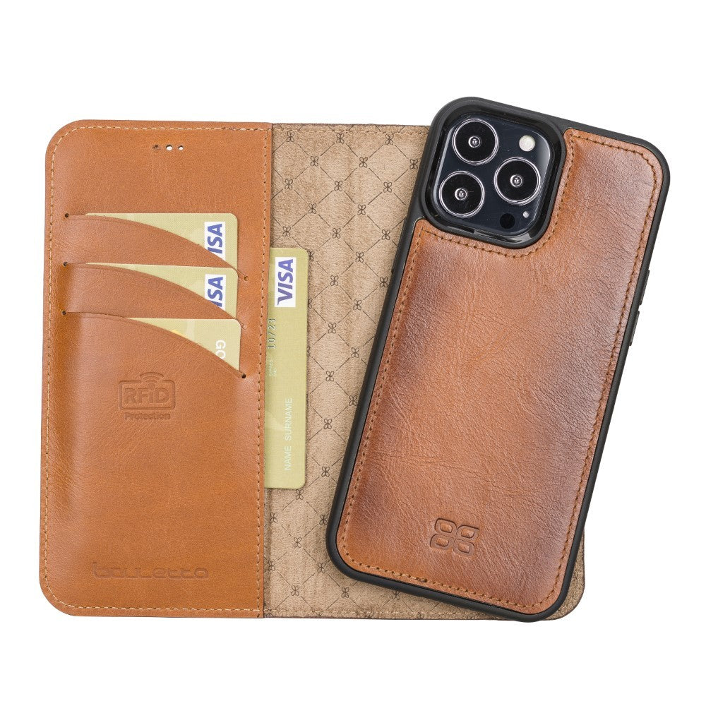 Bouletta Magnetische abnehmbare Handyhülle aus Leder mit RFID-Blocker für iPhone 15 Plus Tan