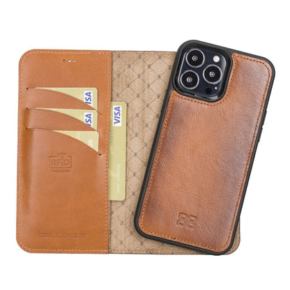 Bouletta Magnetische abnehmbare Handyhülle aus Leder mit RFID-Blocker für iPhone 15 Plus Tan
