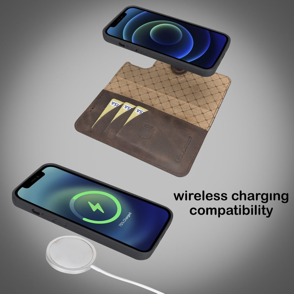 Bouletta Magnetische abnehmbare Handyhülle aus Leder mit RFID-Blocker für iPhone 15 Plus Antik Braun