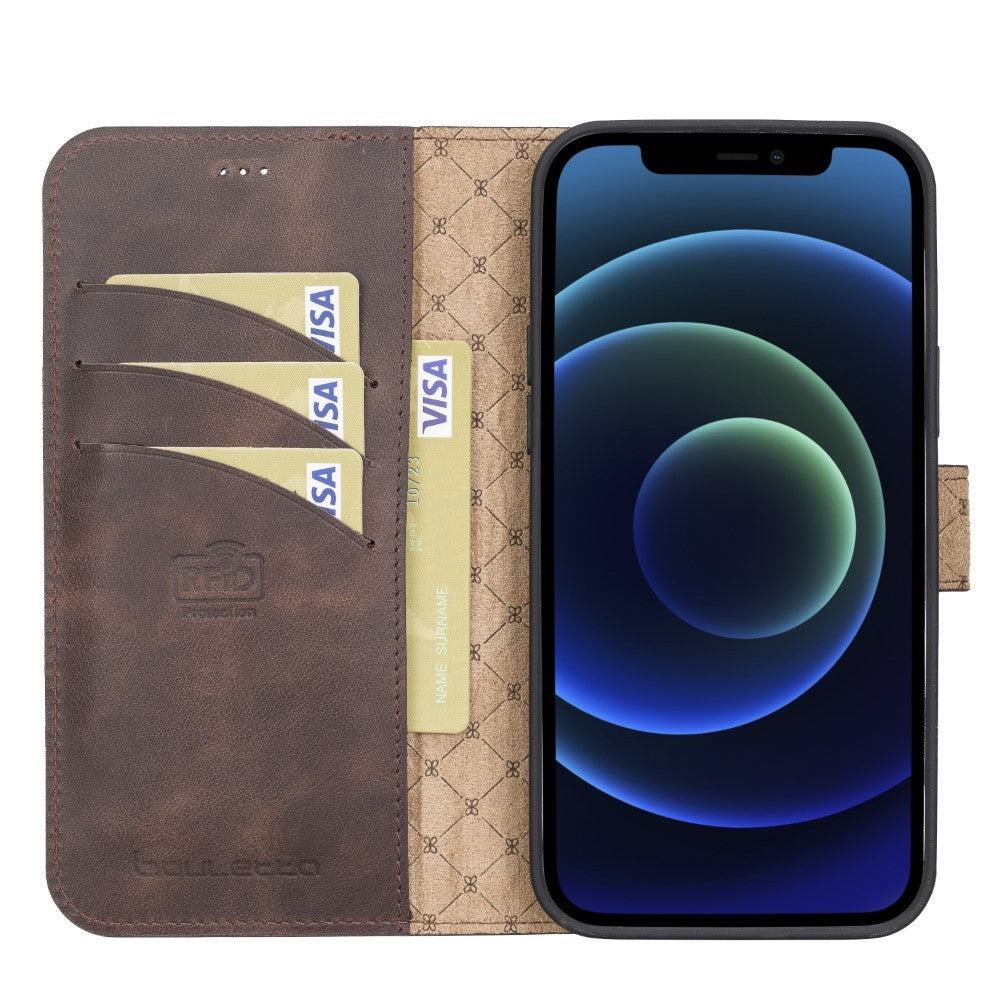 Bouletta Magnetische abnehmbare Handyhülle aus Leder mit RFID-Blocker für iPhone 15 Plus Antik Braun