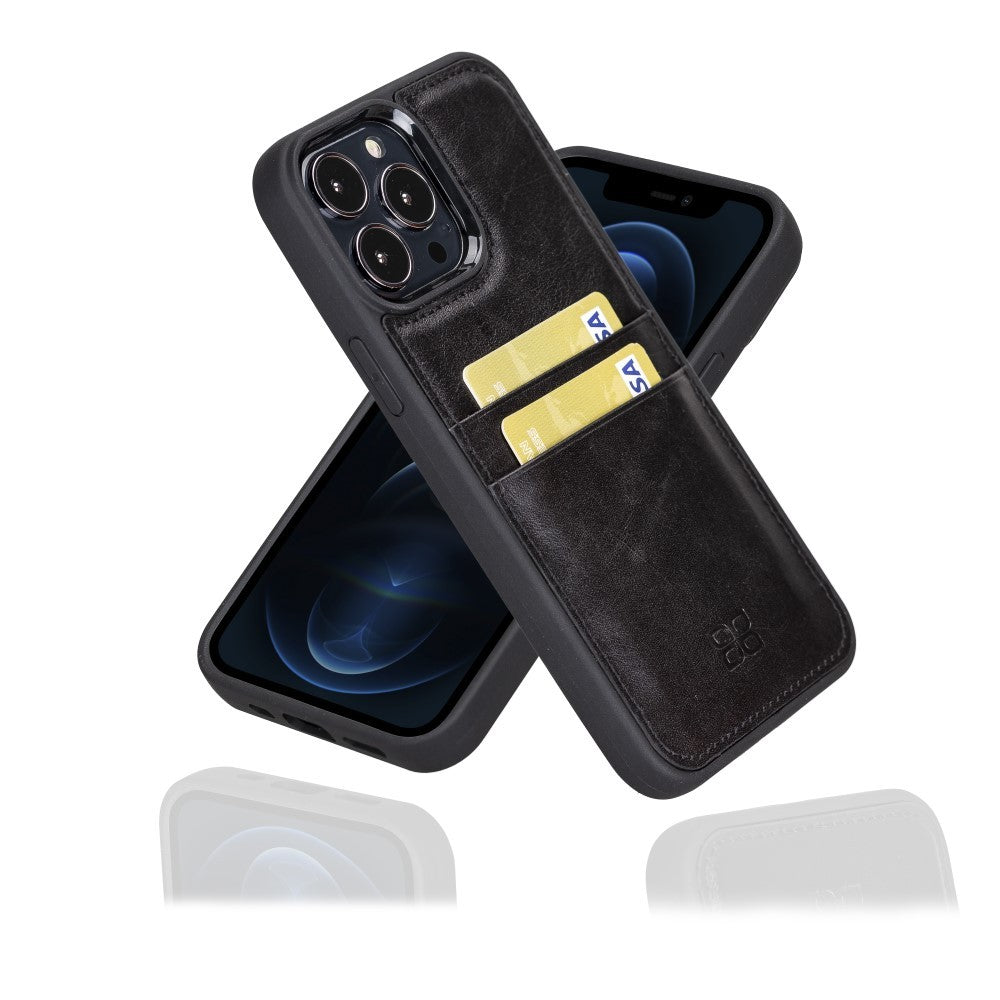 Bouletta Flex Cover Back Leder Case mit Kartenfach für iPhone 15 Pro Max 6.7 - Schwarz