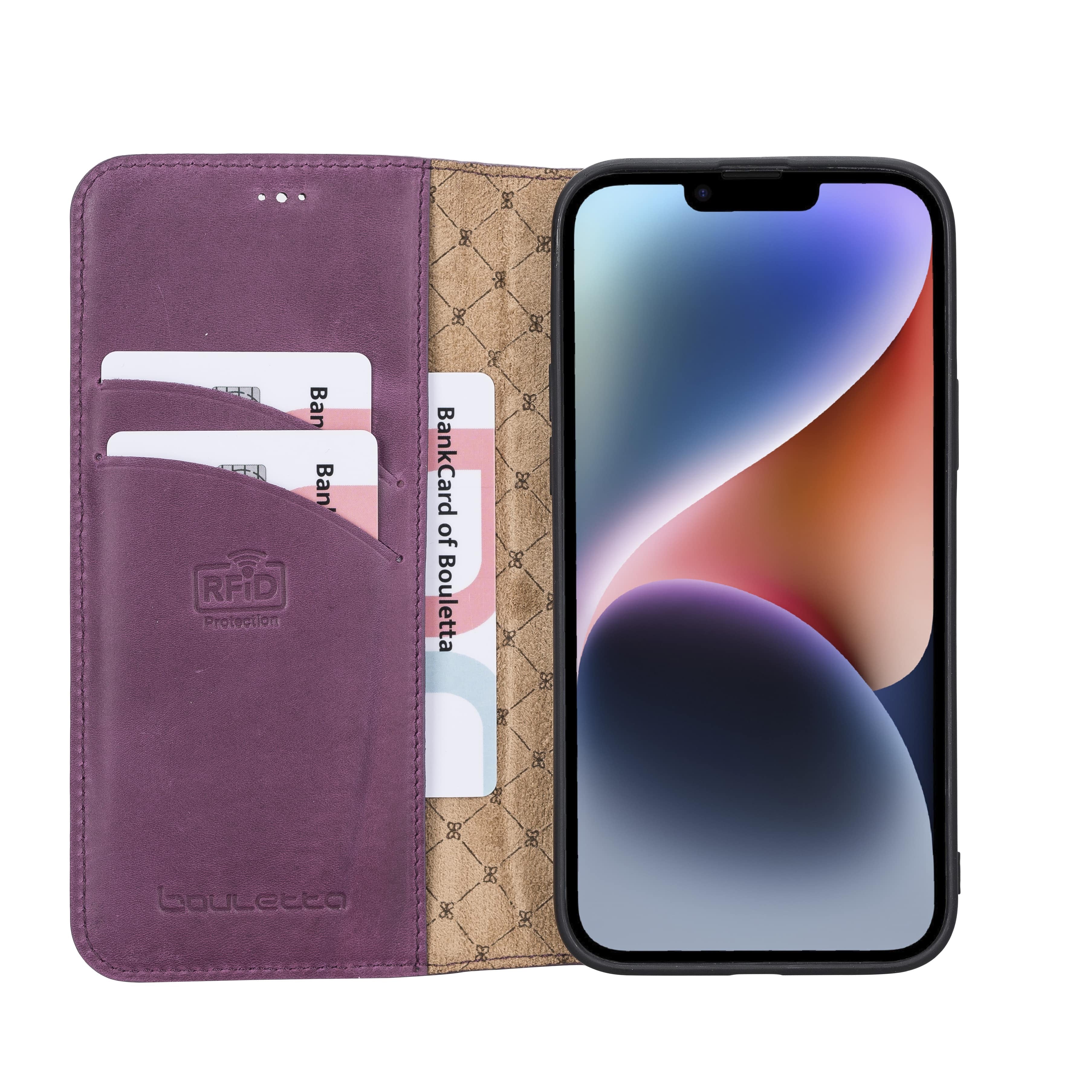 iPhone 14 Bouletta Brooks Leder Slim Etui Lila