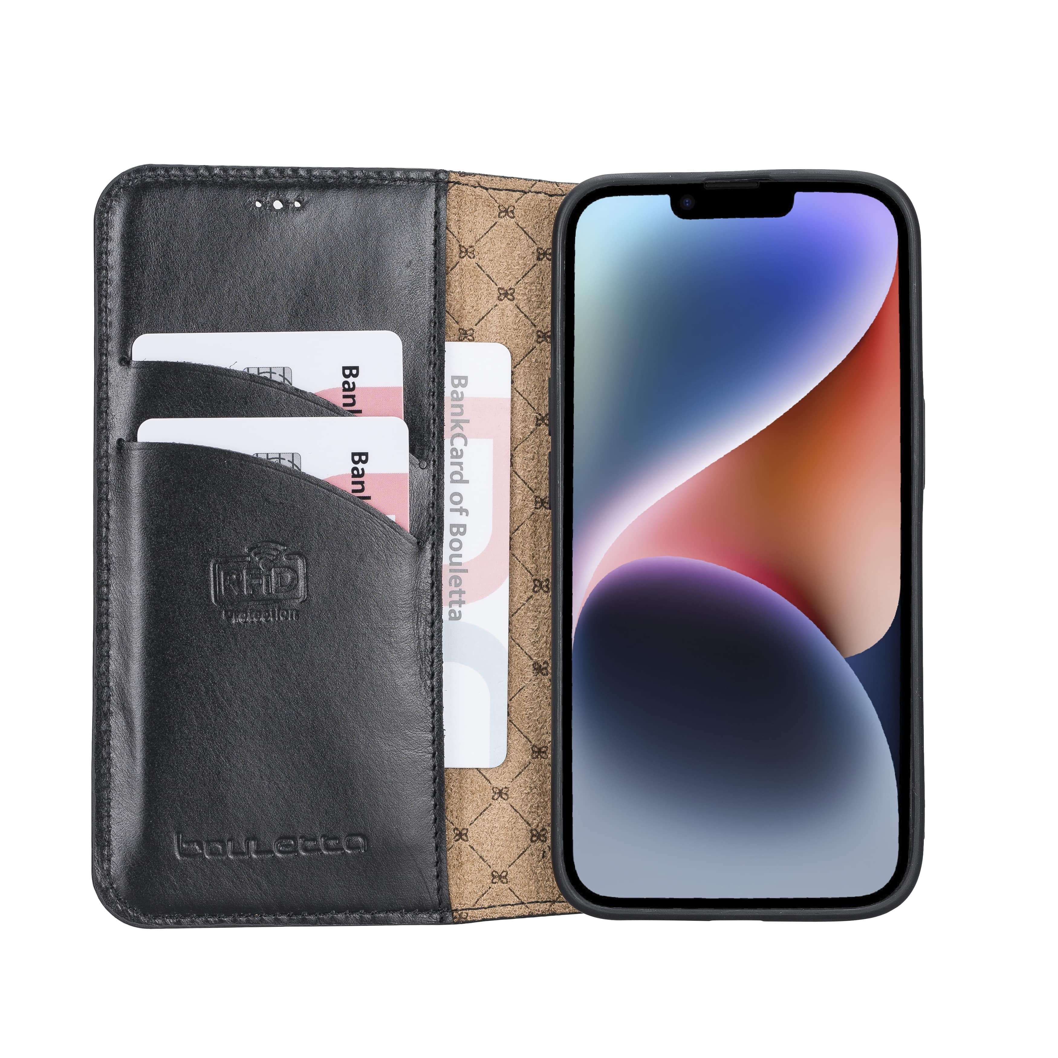 iPhone 14 Bouletta Brooks Leder Slim Etui Schwarz