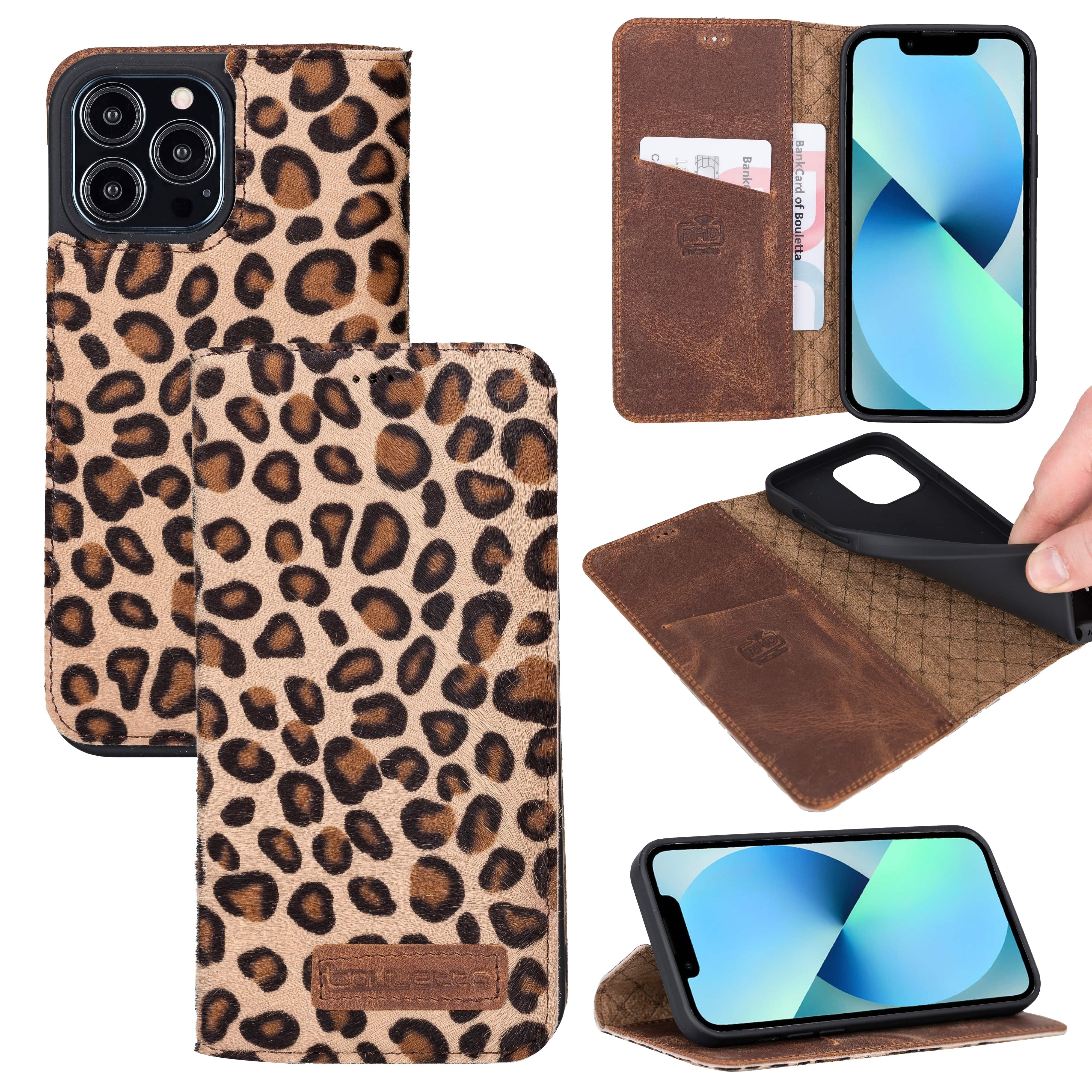 iPhone 13 Pro Bouletta Brooks Leder Slim Etui Leopard