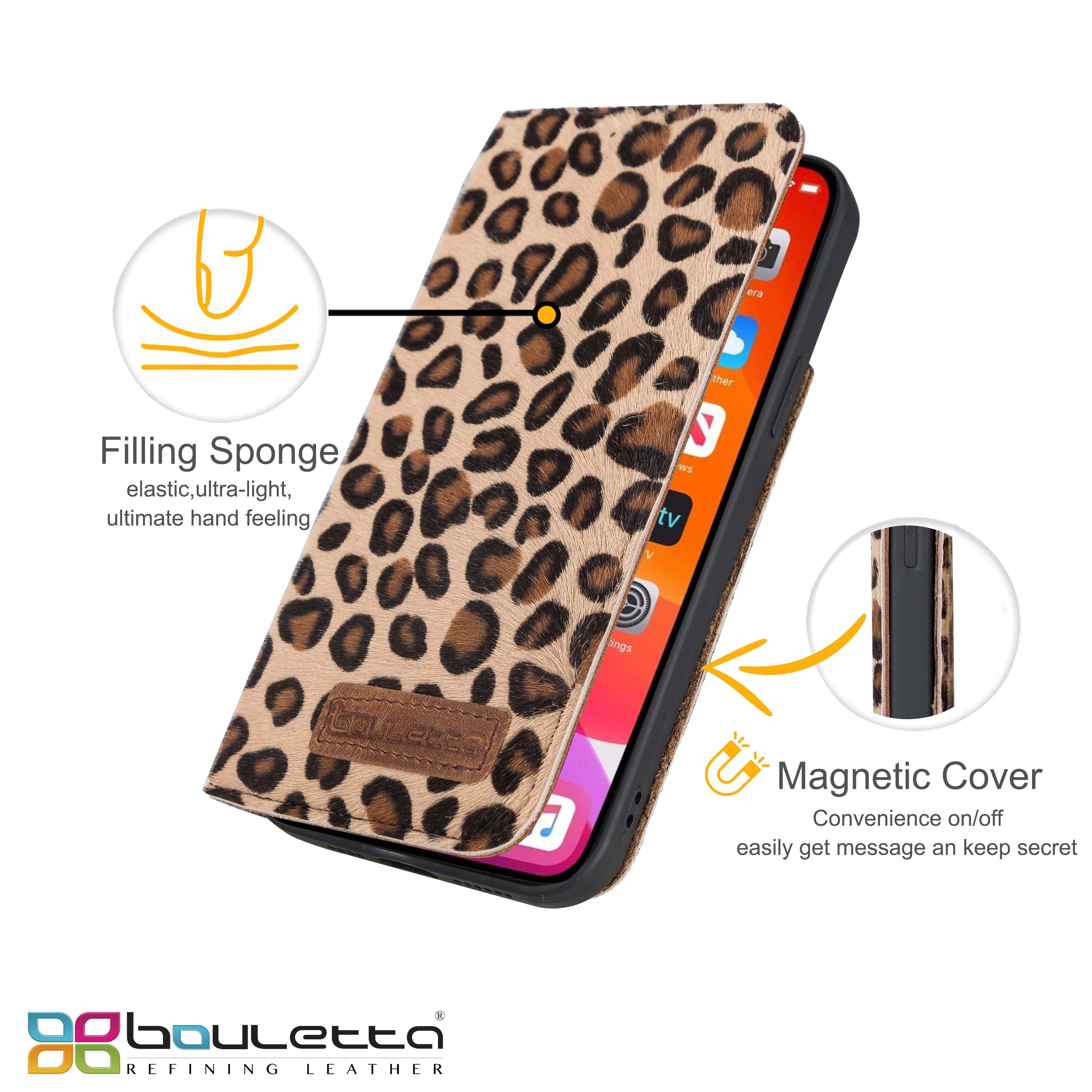 iPhone 13 Pro Bouletta Brooks Leder Slim Etui Leopard