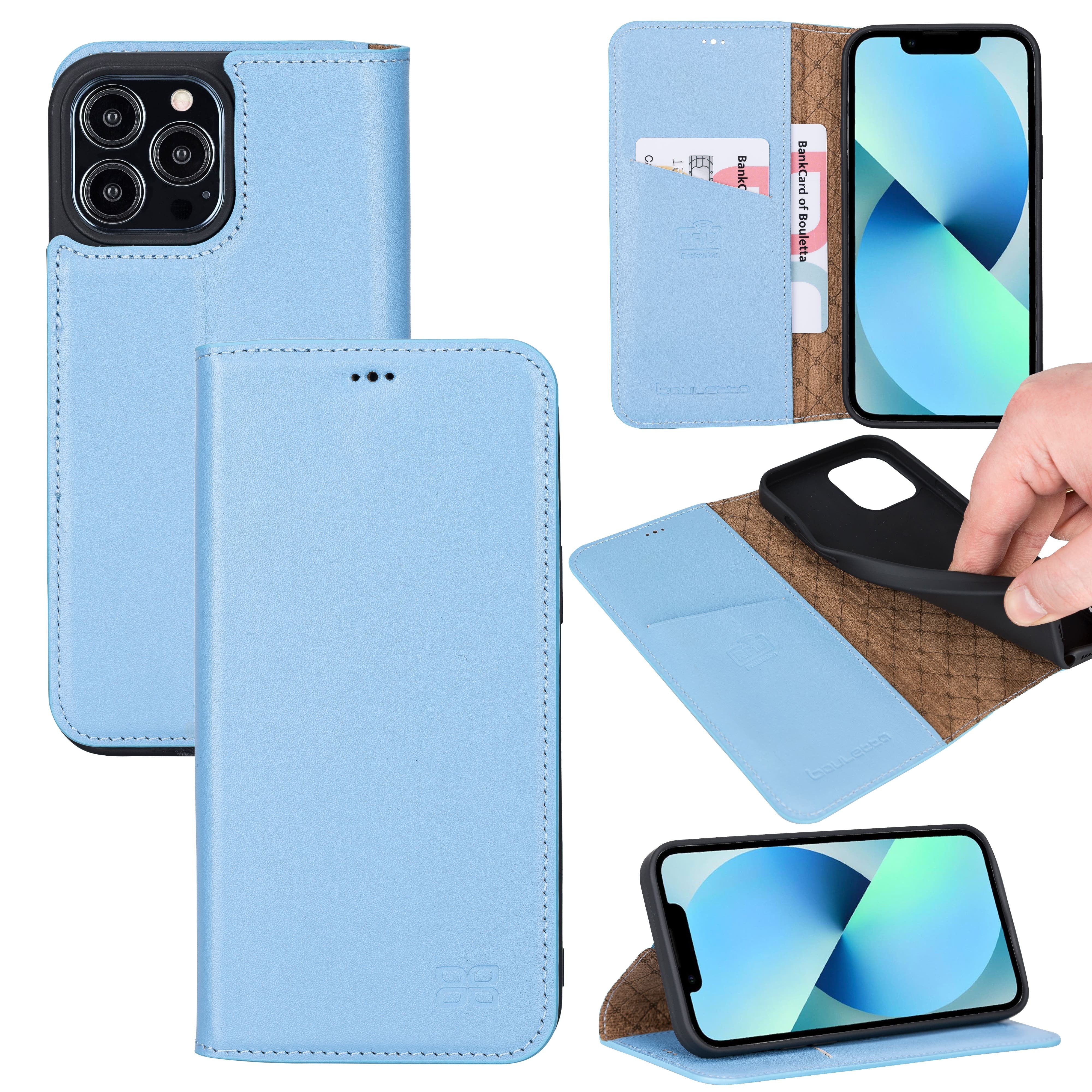iPhone 13 Pro Max Bouletta Brooks Leder Slim Etui Himmelblau