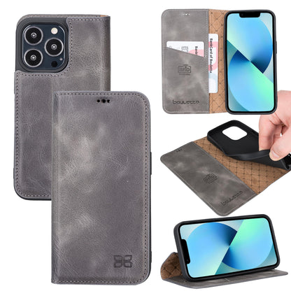 iPhone 13 Pro Max Bouletta Brooks Leder Slim Etui Grau