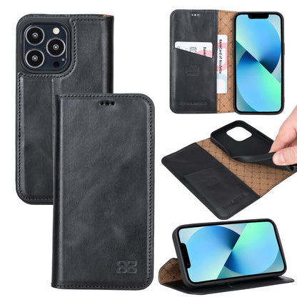 iPhone 13 Pro Max Bouletta Brooks Leder Slim Etui Schwarz