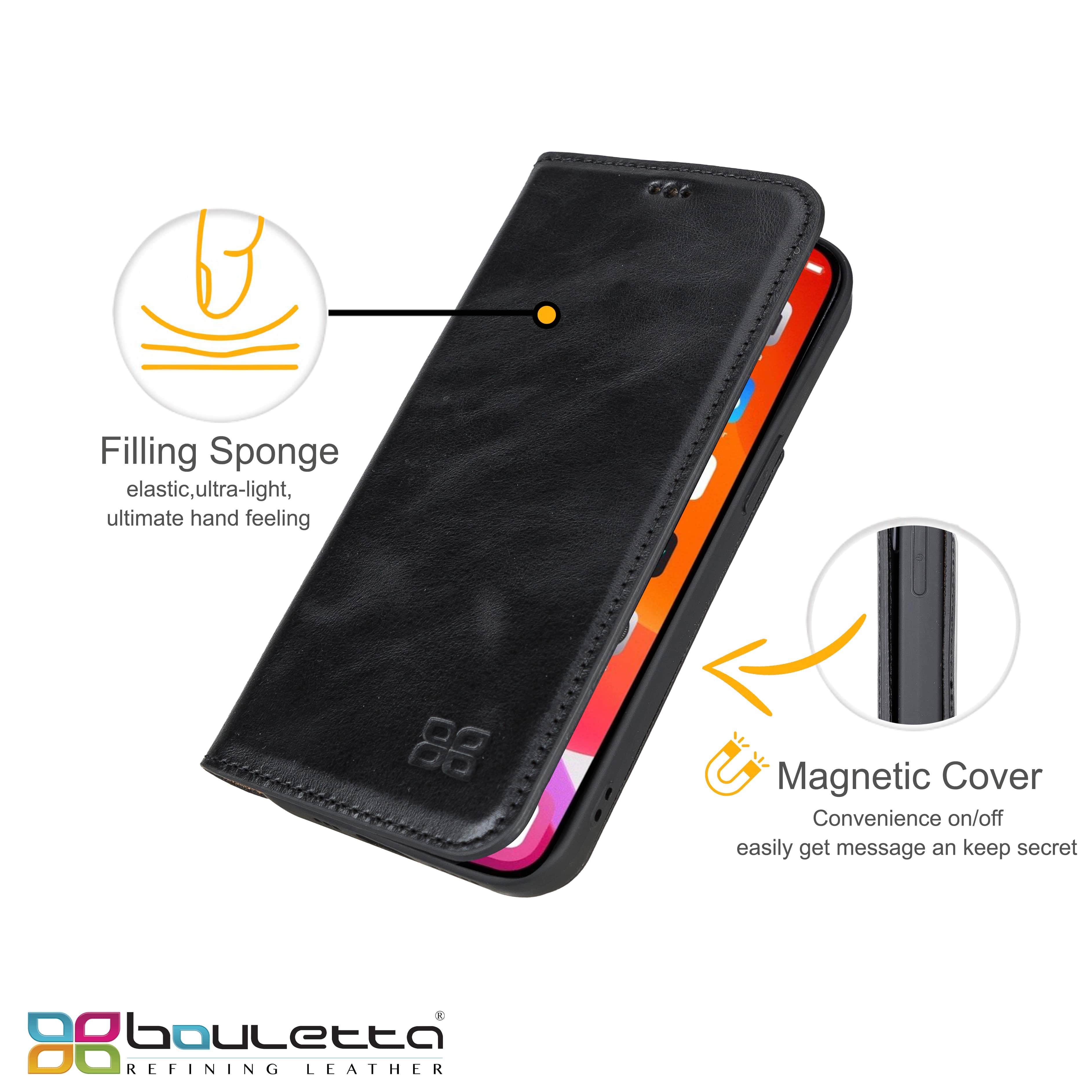 iPhone 13 Pro Max Bouletta Brooks Leder Slim Etui Schwarz