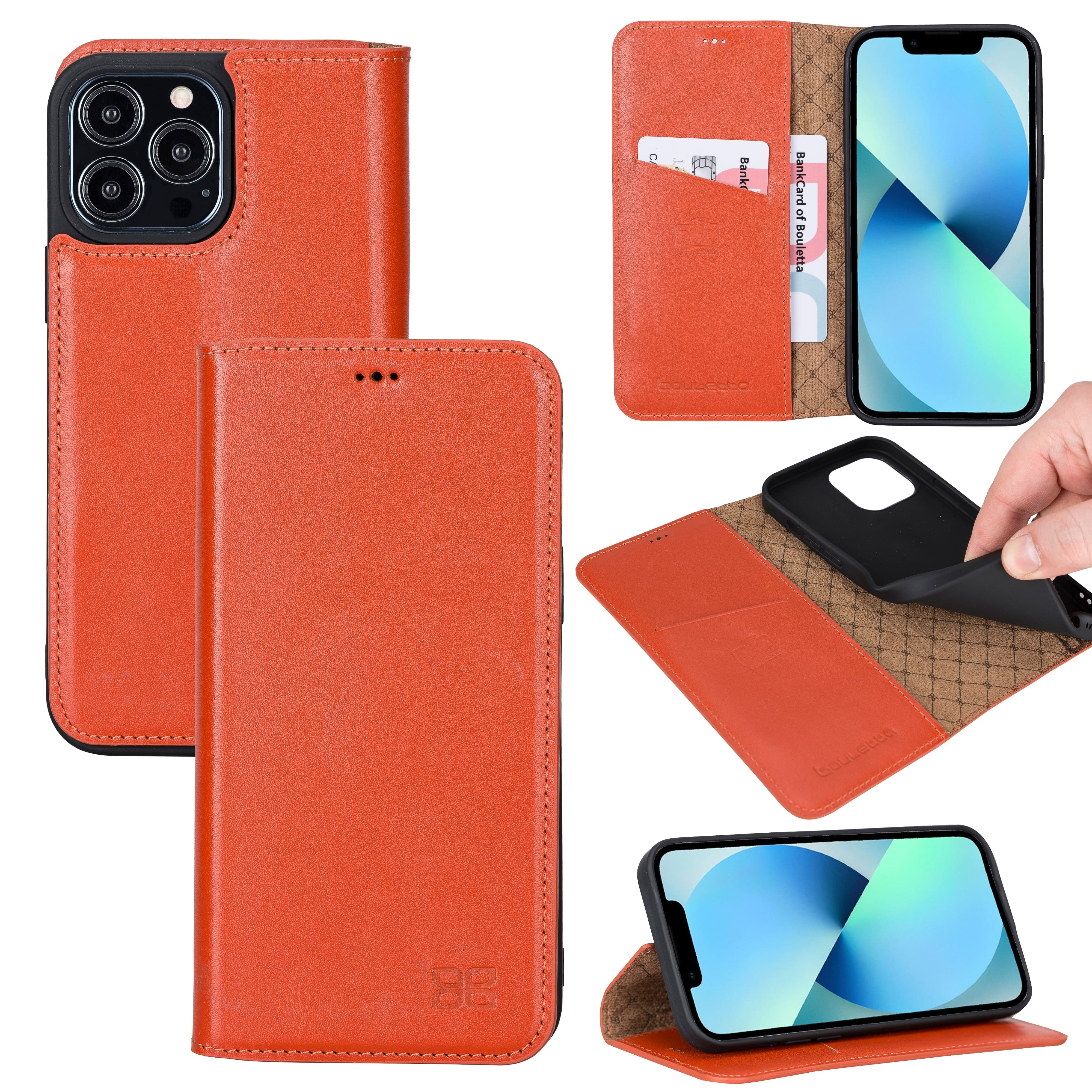iPhone 13 Pro Bouletta Brooks Leder Slim Etui Orange