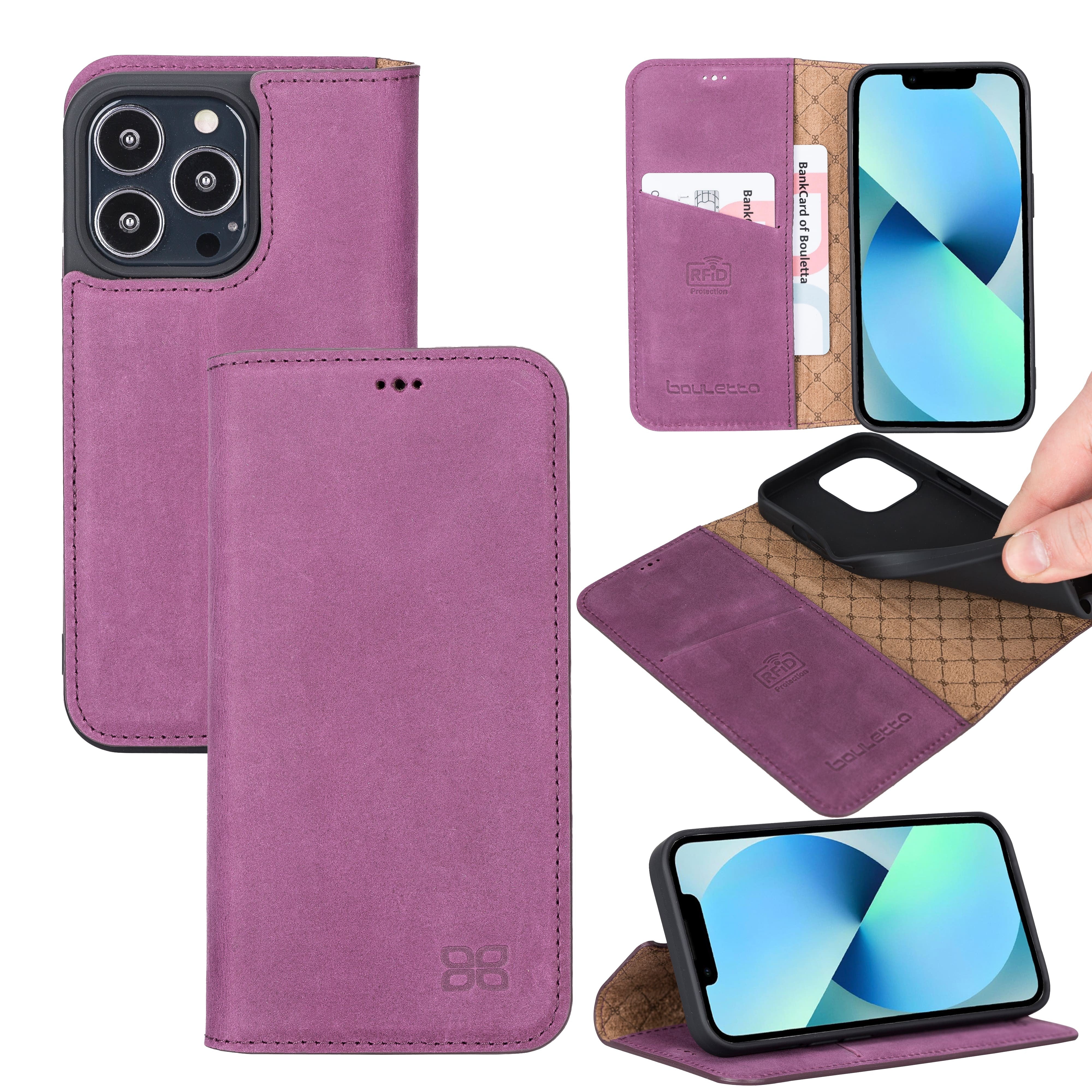 iPhone 13 Pro Bouletta Brooks Leder Slim Etui Lila