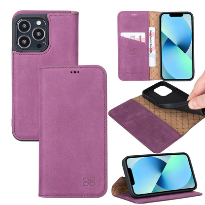 iPhone 13 Pro Bouletta Brooks Leder Slim Etui Lila
