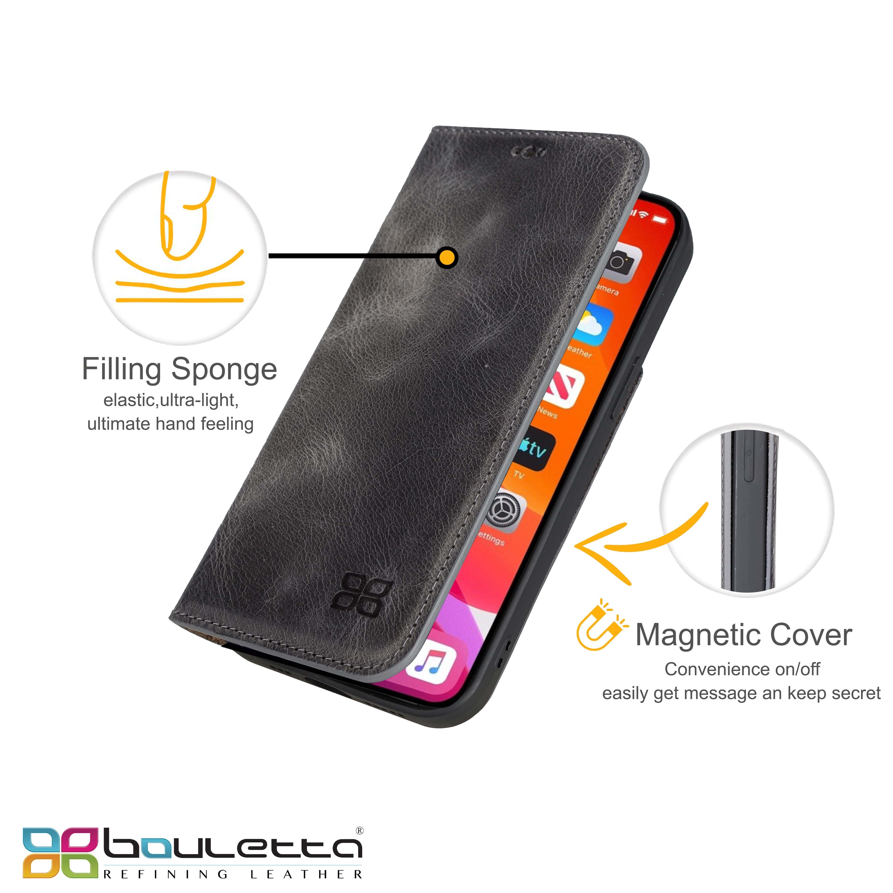 iPhone 13 Pro Bouletta Brooks Leder Slim Etui Grau