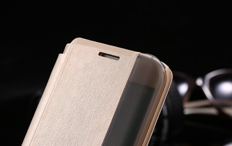 Gold Flip Tasche mit Nachrichten Fenster Galaxy S6 Edge