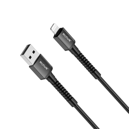 Rixus RXU71A 120 cm USB-A zu Lightning Geflochtenes Kabel – Schwarz