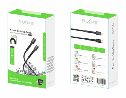 Rixus RXU71C Nylon Geflochtenes USB-C zu USB-C Kabel (120cm, 60W) – Schnellladen &amp; Datenübertragung - Phonebazaar