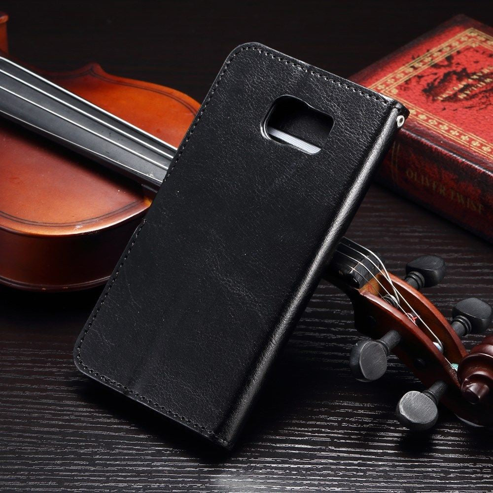 Schwarz Book Wallet Leder case Galaxy s7
