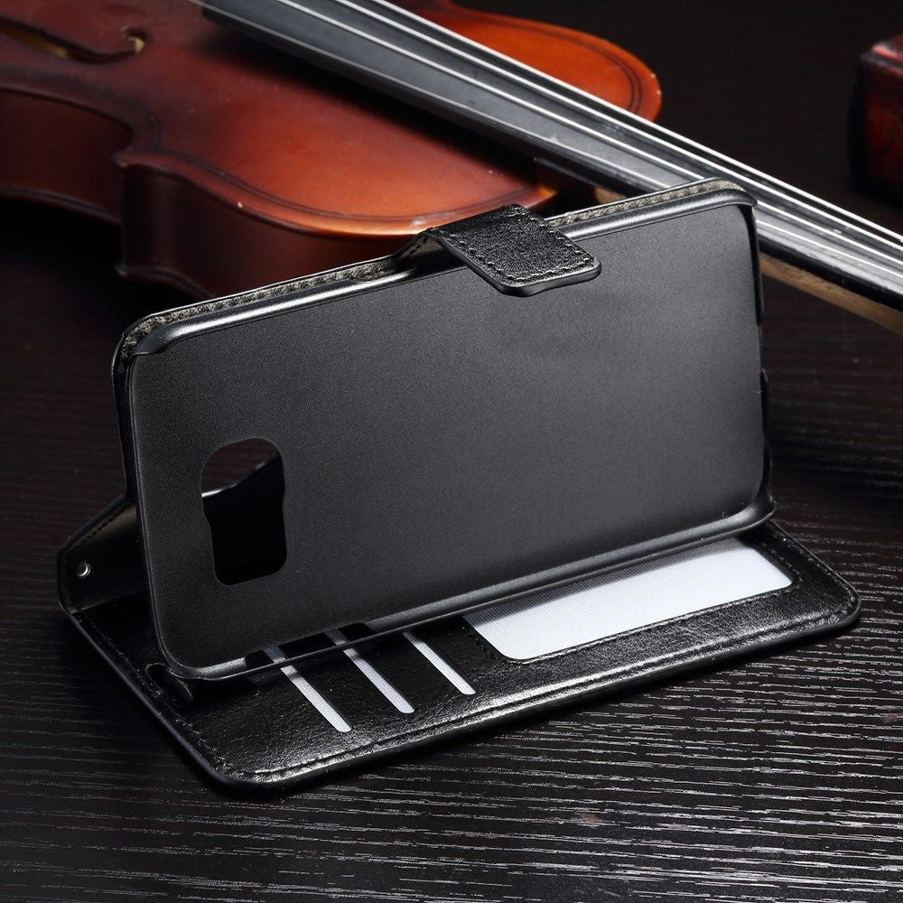 Schwarz Book Wallet Leder case Galaxy s7