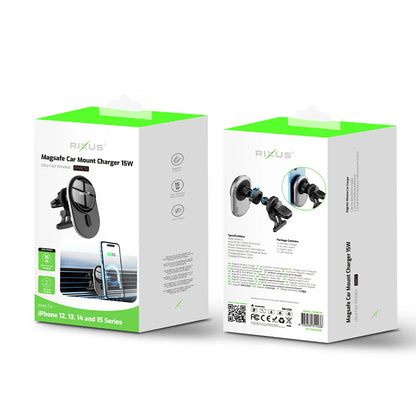 RixusRXWC13 Kabelloses Autoladegerät, MagSafe-Kompatibilität, 15 W, Space Grau