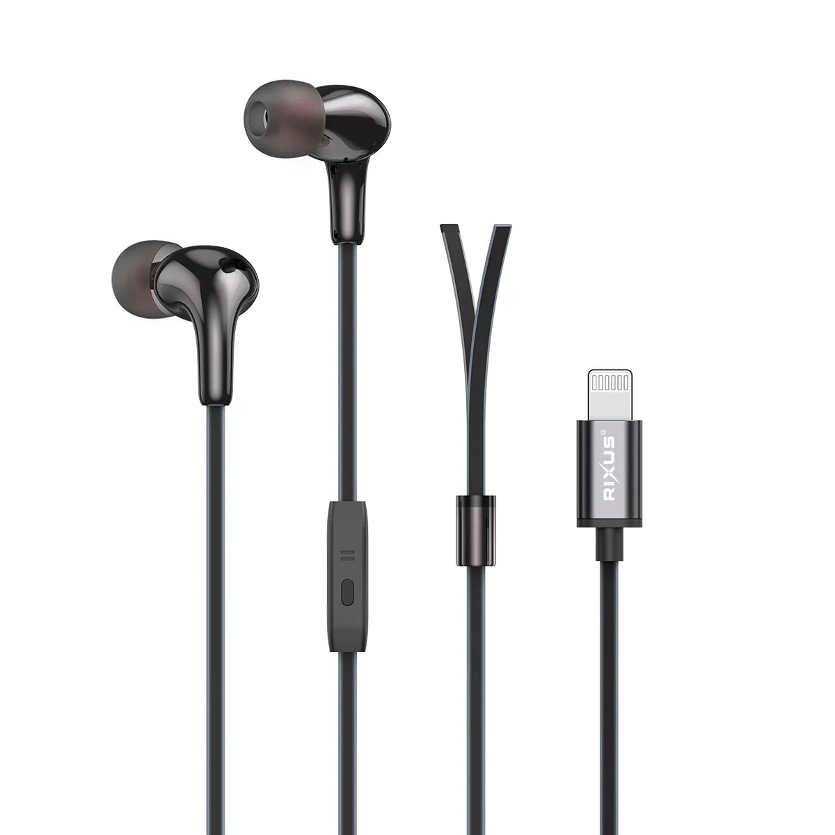 Rixus RXHD27L, Stereo In-Ear Lightning Kopfhörer (Pop-Up Fenster) Schwarz