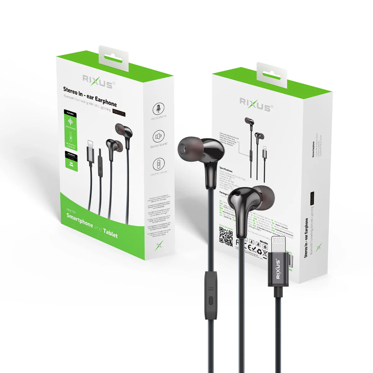 Rixus RXHD27L, Stereo In-Ear Lightning Kopfhörer (Pop-Up Fenster) Schwarz