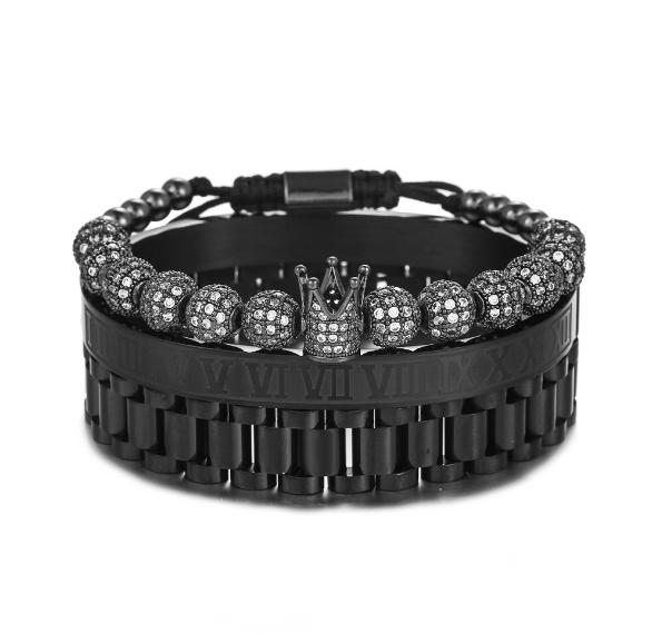 Royal King Schwarz&Silber Armband  Bracelet Luxus Armband Bracelet  Schweizer Quarzwerk -ROYAL KING Damenschmuck- Kostenloser Versand Herrenschmuck