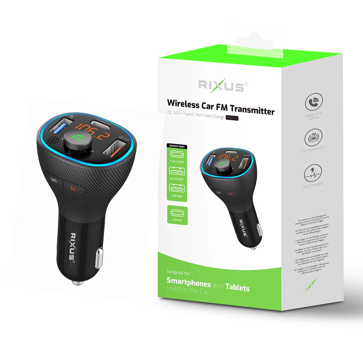 Rixus RXBT22, Auto FM Bluetooth Transmitter Schwarz