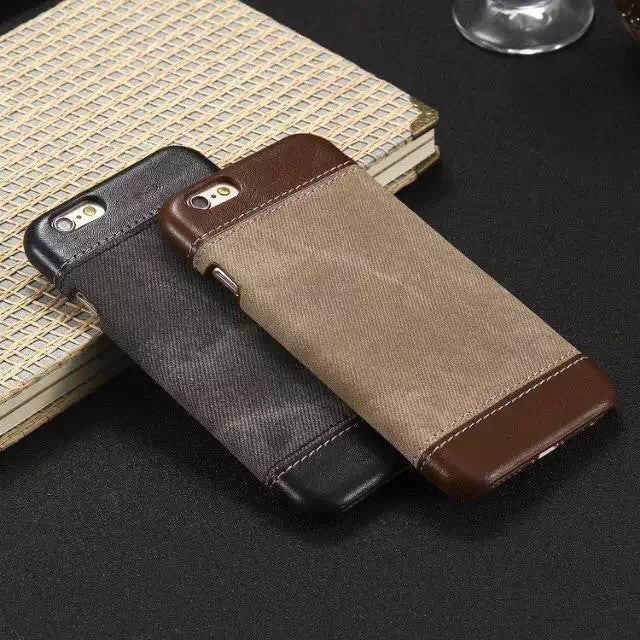 Edles Leder Stoff Cover iPhone 6 / 6s Braun
