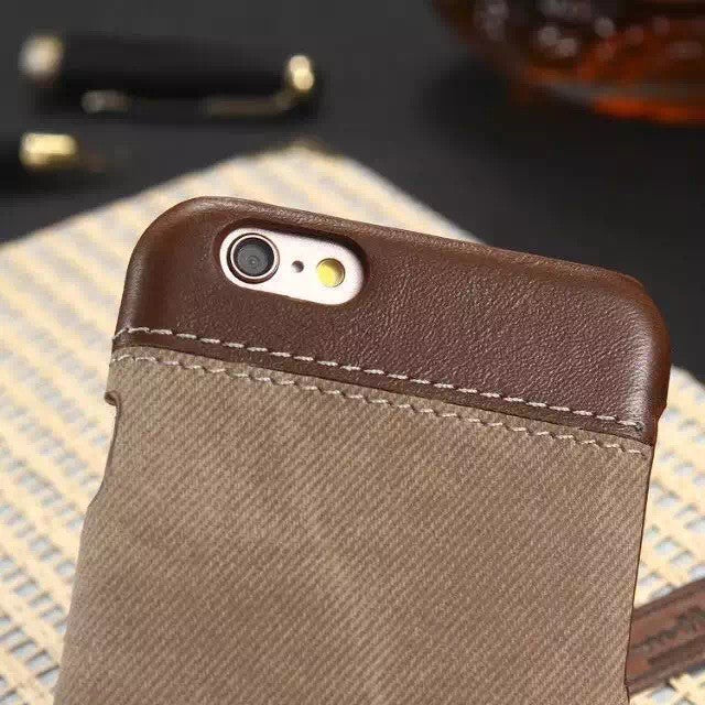 Edles Leder Stoff Cover iPhone 6 / 6s Braun