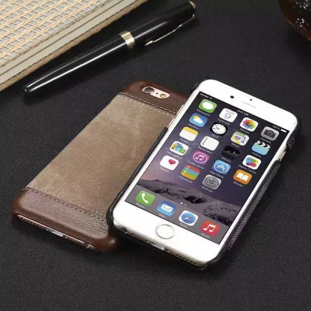 Edles Leder Stoff Cover iPhone 6 / 6s Braun