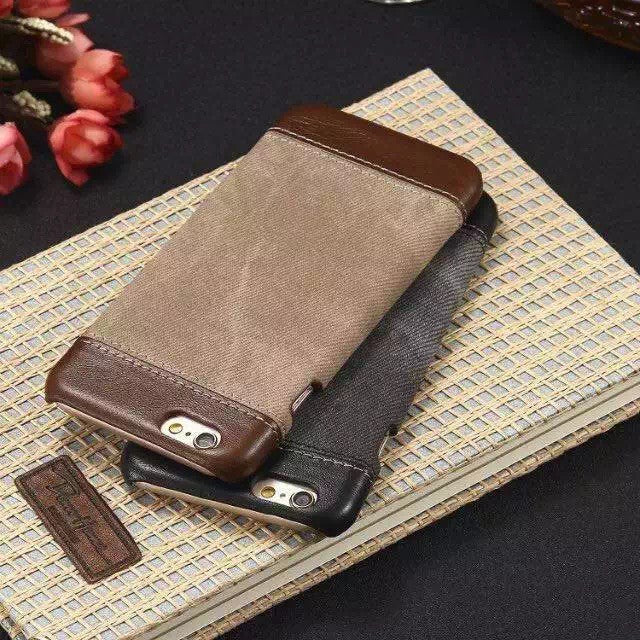 Edles Leder Stoff Cover iPhone 6 / 6s Braun