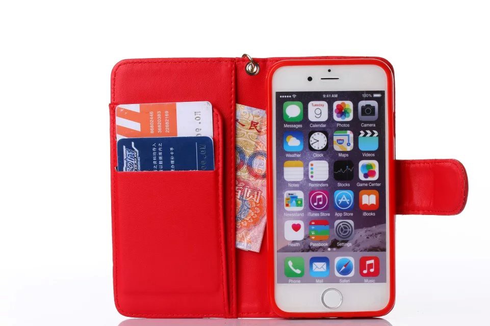 Book Wallet Flip Leder Tasche Hülle mit Kartenfach Rot