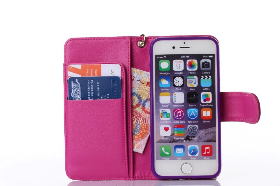 Book Wallet Flip Leder Tasche Hülle mit Kartenfach Lila