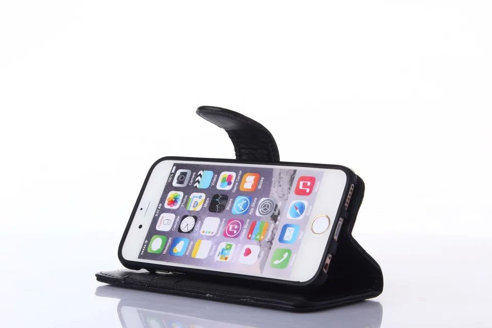 Book Wallet Flip Leder Tasche Hülle mit Kartenfach Schwarz