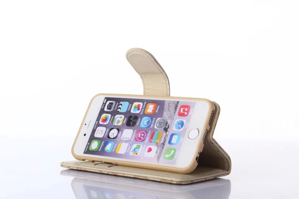 Book Wallet Flip Leder Tasche Hülle mit Kartenfach Gold