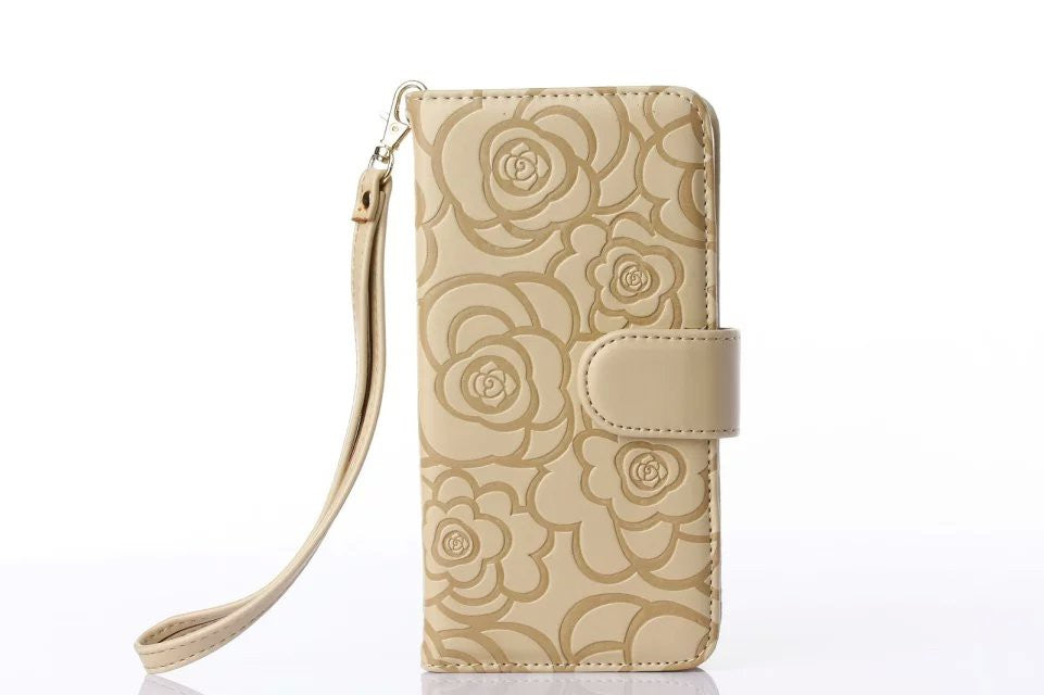 Book Wallet Flip Leder Tasche Hülle mit Kartenfach Gold