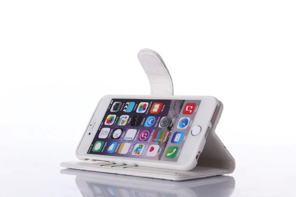 Book Wallet Flip Leder Tasche Hülle mit Kartenfach weiss
