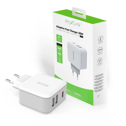 Rixus RX75 Wandladegerät 20W PD, 2x USB-A + 1x USB-C – Weiss