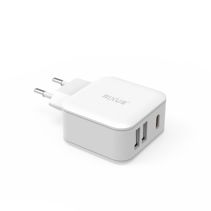 Rixus RX75 Wandladegerät 20W PD, 2x USB-A + 1x USB-C – Weiss