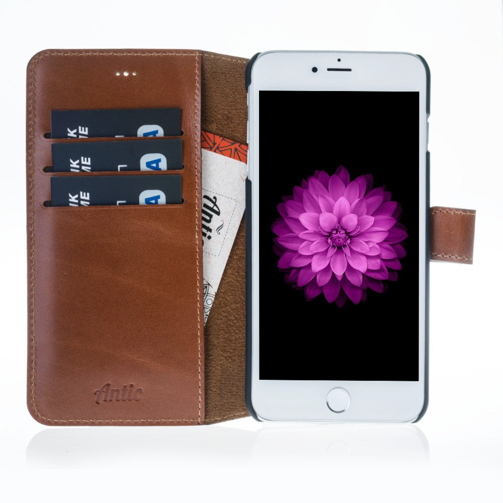 ANTIC ECHT LEDER Book Wallet Etui iPhone 7 Plus Braun