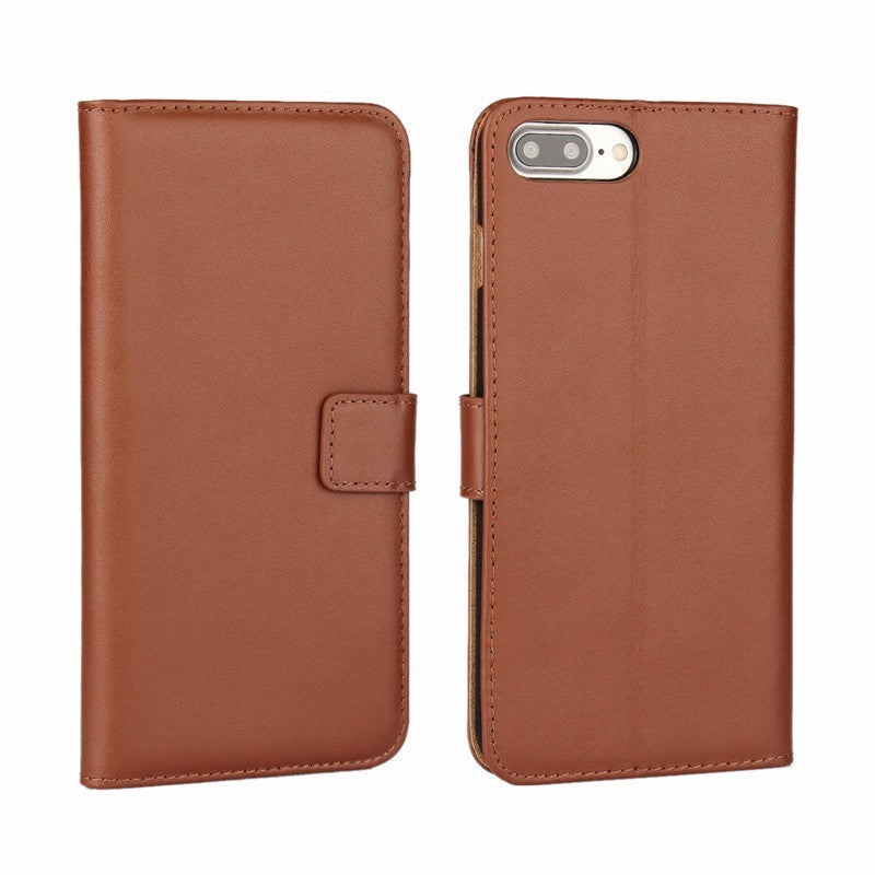 Leder Book Wallet Etui iPhone 7 Plus Hellbraun