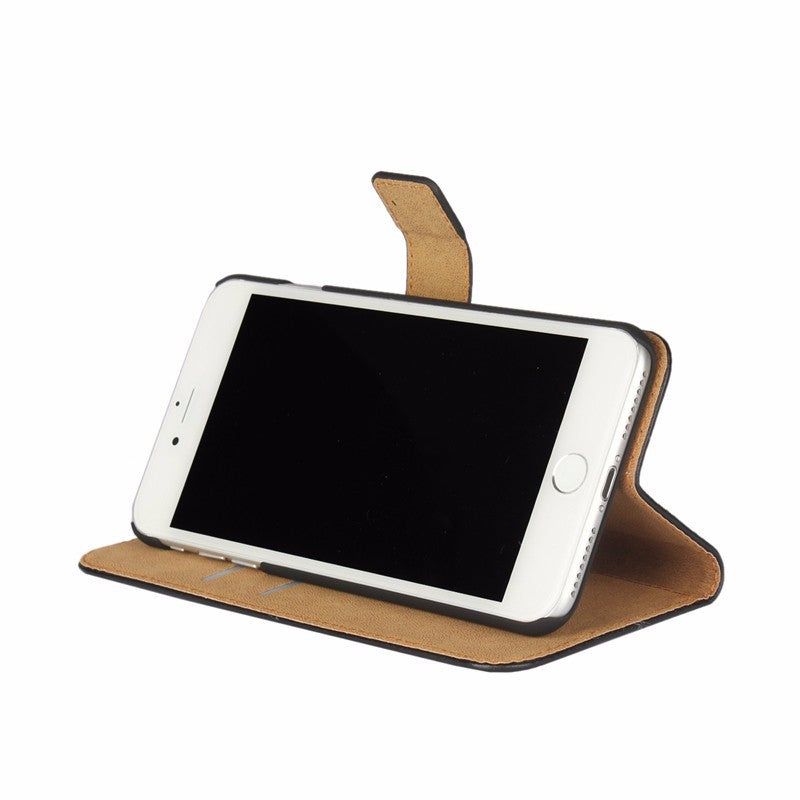 Leder Book Wallet Etui iPhone 7 Plus Hellbraun