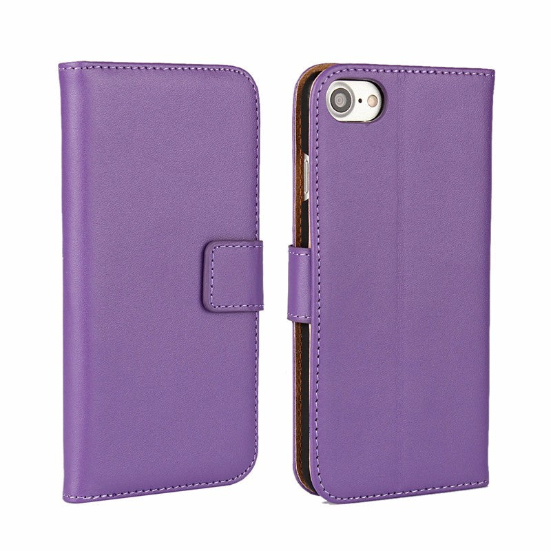 Leder Book Wallet Etui iPhone 7 Lila