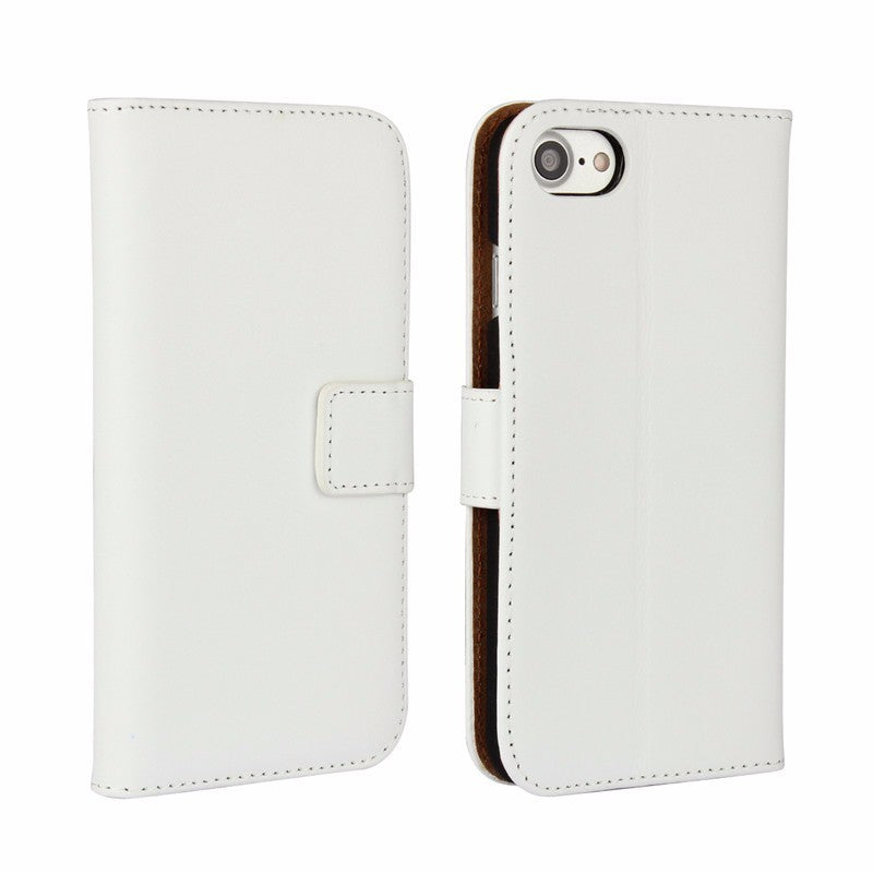 Leder Book Wallet Etui iPhone 7 Weiss