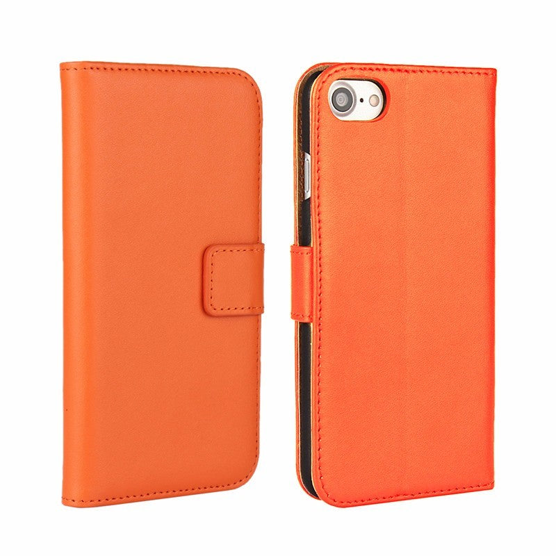 Leder Book Wallet Etui iPhone 7 Orange