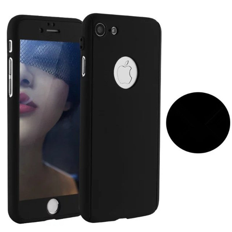 Schwarz 360° Full Cover Case iPhone 7 und Panzerglas