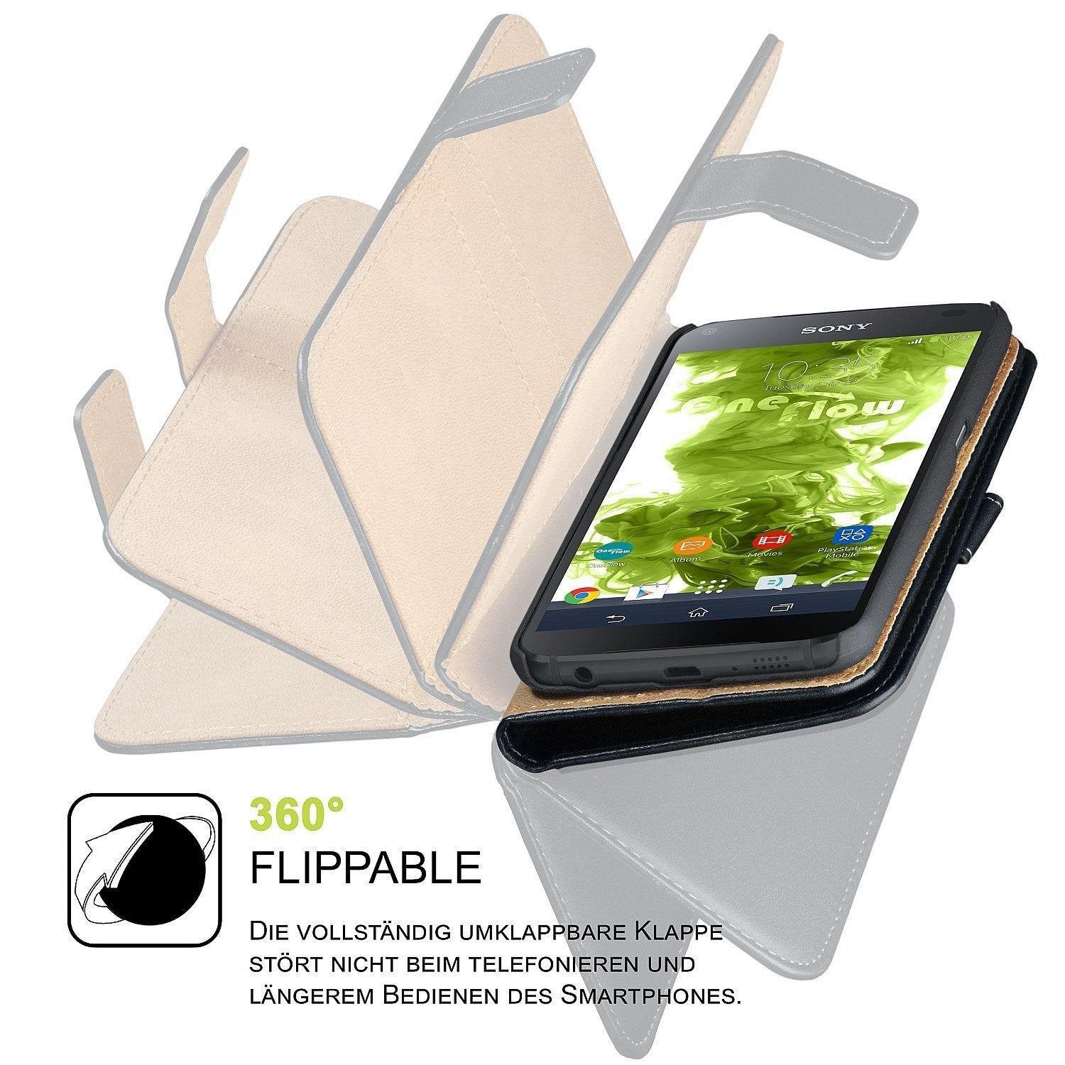 Book Wallet Leder Tasche Hülle Kartenfach Schwarz