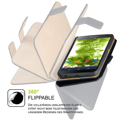 Book Wallet Leder Tasche Hülle Kartenfach Schwarz