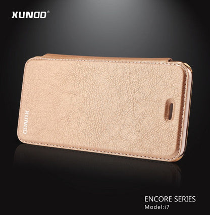 Elegantes Leder Book Hülle iPhone 7 Gold