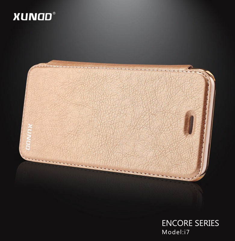 Elegantes Leder Book Hülle iPhone 7 Gold
